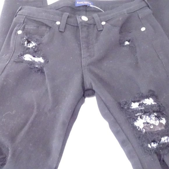 Ramie Brook Naomi Ripped Sequin Jeans waist 26 NWOT 298 black black white sequin - Picture 12 of 16